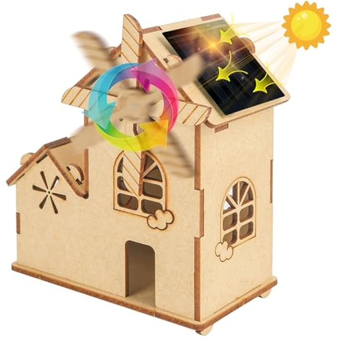 DIY SOLAR WINDMILL HOUSE,3D WOODEN PUZZLE,STEM EDUCATIONAL SCIENCE CRAFT MODEL KIT FOR KIDS AGES 8-12.WITH CLEAR ENGLISH INSTRUCTION AND OUTER BOX. - Image 1